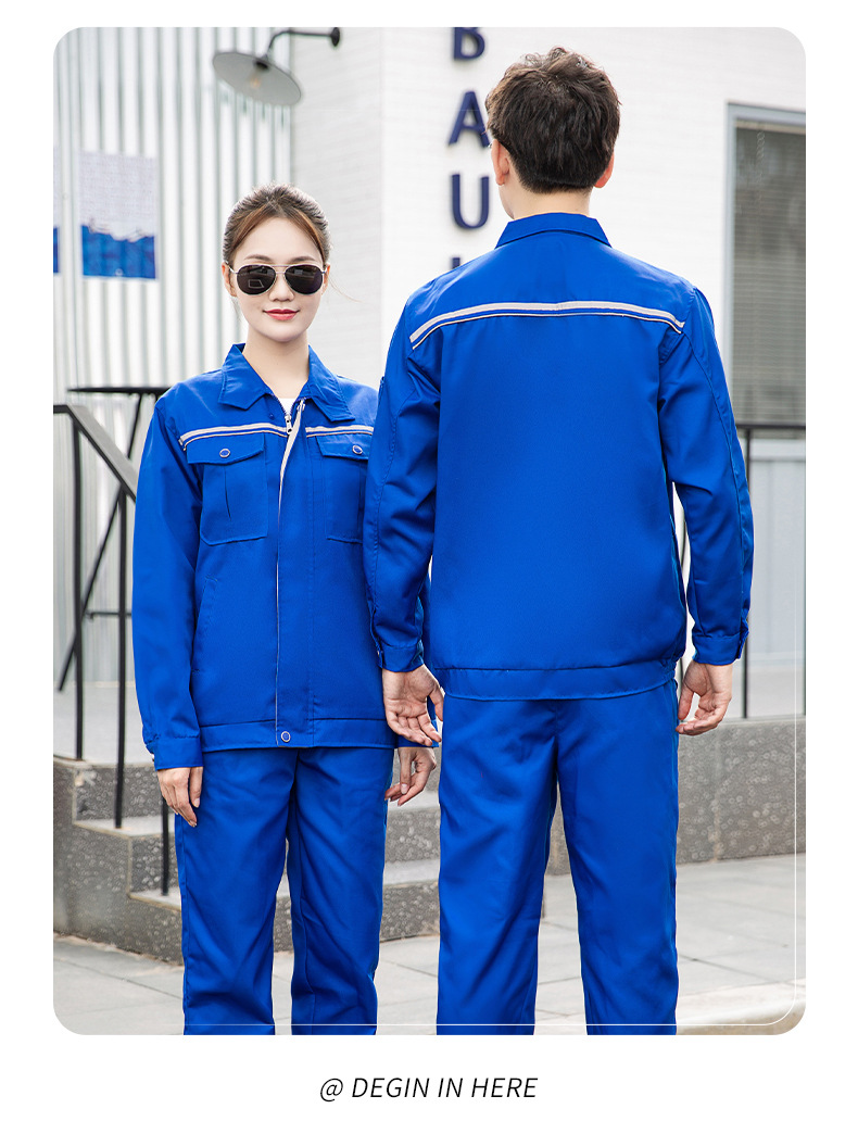 DM2081 春秋長(zhǎng)袖工作服定制男車間工廠反光條上衣耐磨工裝定制汽修勞保服(圖17)