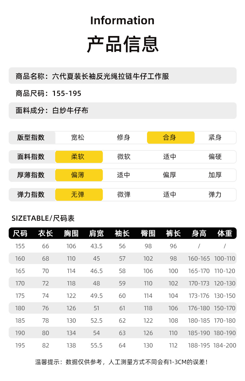 NZ024A 夏季薄款長袖反光繩拉鏈牛仔工作服定制套裝男電焊工機修勞保服(圖11)