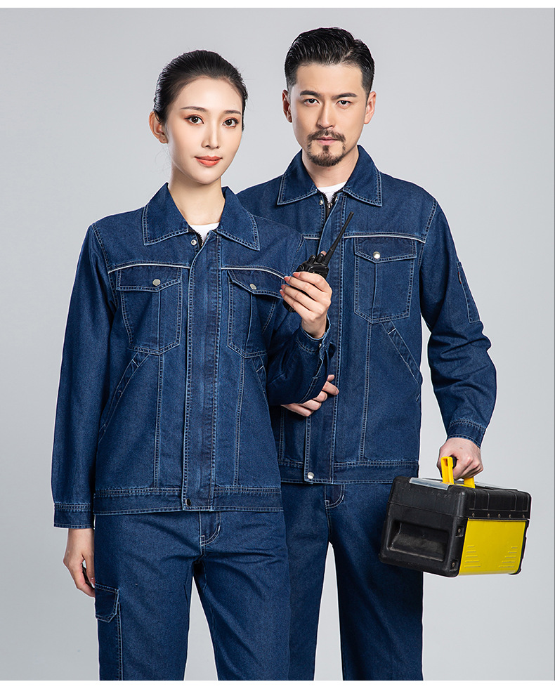 NZ024A 夏季薄款長袖反光繩拉鏈牛仔工作服定制套裝男電焊工機修勞保服(圖14)