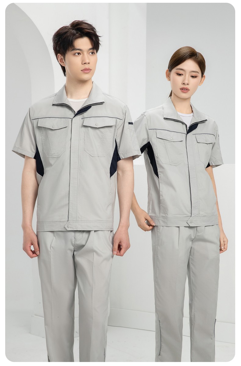 DL237D 夏季彈力竹纖維工作服套裝定制吸濕排汗透氣長短袖薄款電工勞保服(圖12)