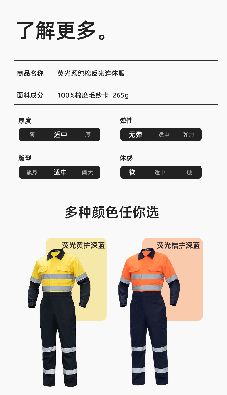 WQ2119LT 純棉春秋連體勞保工作服熒光黃桔煤礦井下印字反光條工地襯衣(圖10)