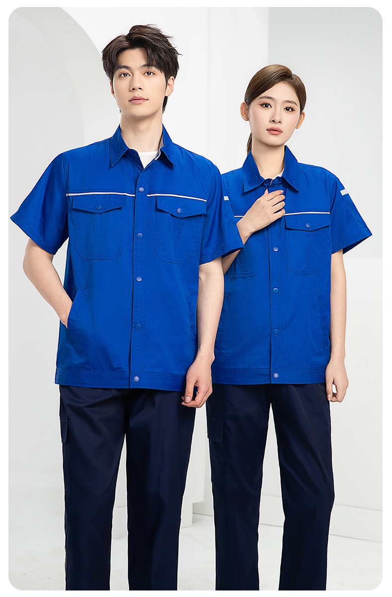 DM241D 海源夏季純色工作服套裝定制薄款反光條紐扣外套耐磨耐臟勞保服(圖14)