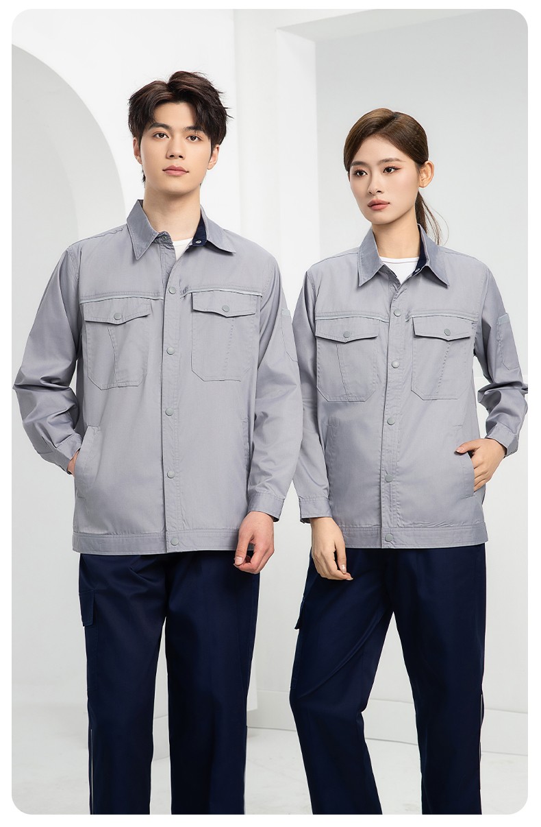 DM241D 海源夏季純色工作服套裝定制薄款反光條紐扣外套耐磨耐臟勞保服(圖21)