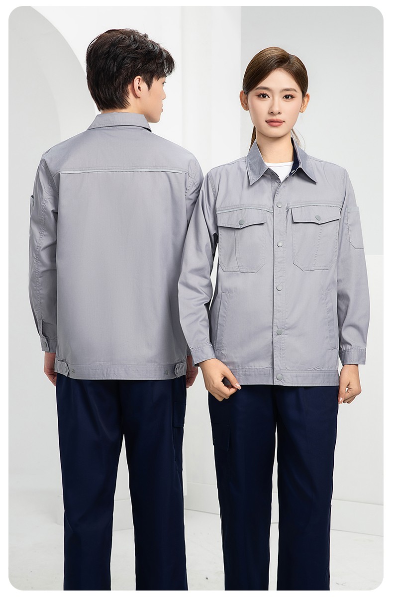 DM241D 海源夏季純色工作服套裝定制薄款反光條紐扣外套耐磨耐臟勞保服(圖22)