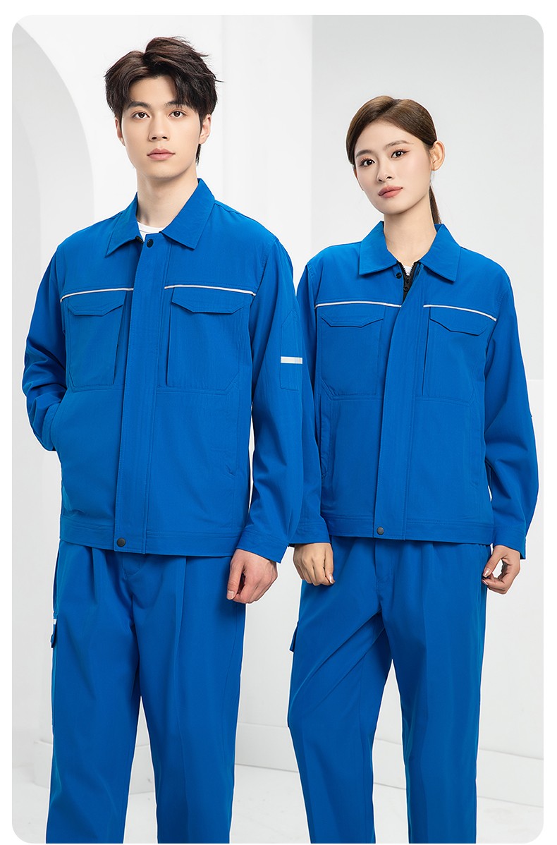 DM242D 夏季短袖工作服薄款反光條純色外套印字工廠廠服汽修工地勞保服(圖18)