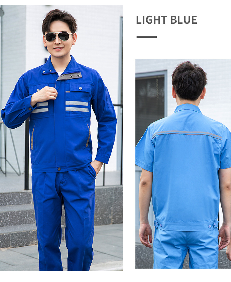 QM2112D 夏季純棉短袖工作服套裝男薄款透氣吸汗汽修物業電工反光條勞保服(圖16)
