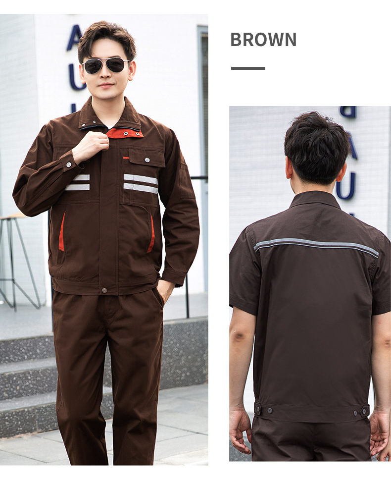 QM2112D 夏季純棉短袖工作服套裝男薄款透氣吸汗汽修物業電工反光條勞保服(圖18)