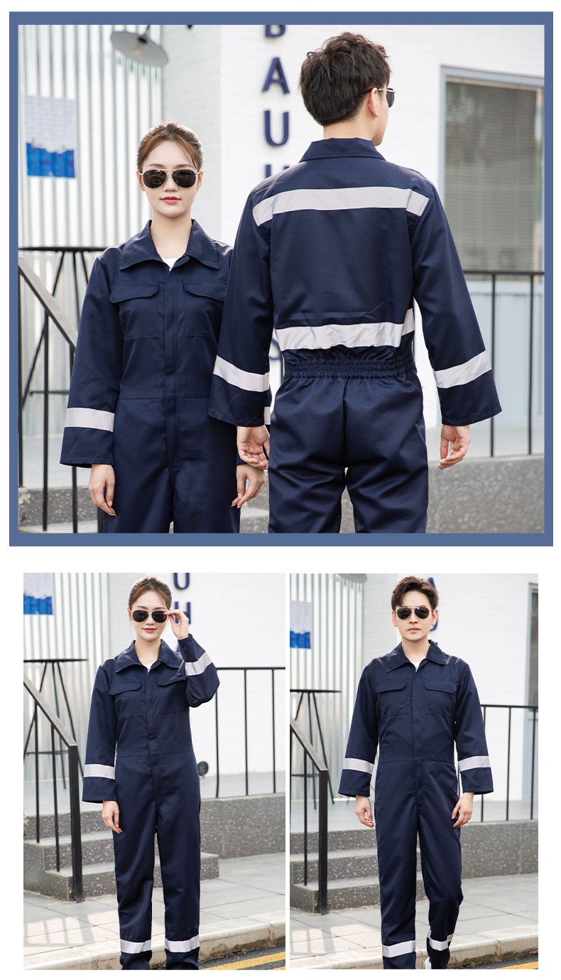 CD219 滌絲連體工作服套裝男反光條出口耐磨耐臟工廠車間機修工裝勞保服(圖13)