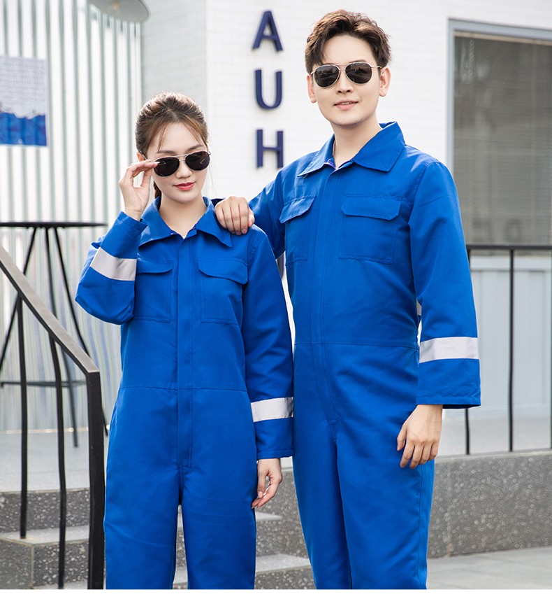 CD219 滌絲連體工作服套裝男反光條出口耐磨耐臟工廠車間機修工裝勞保服(圖16)