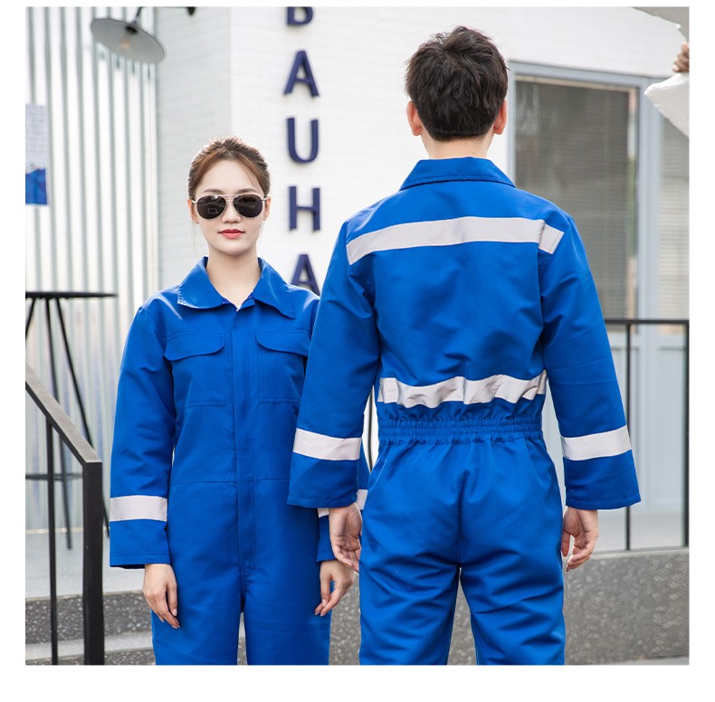 CD219 滌絲連體工作服套裝男反光條出口耐磨耐臟工廠車間機修工裝勞保服(圖17)