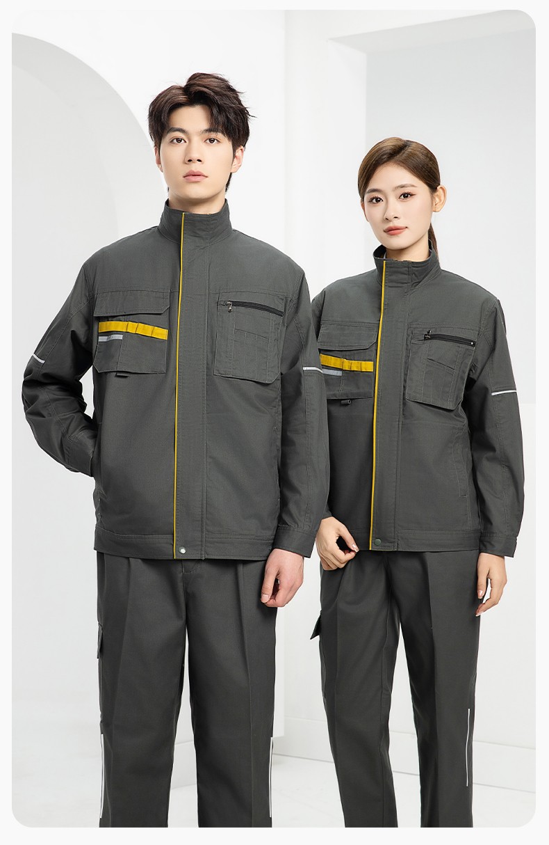 DM2316 海源春秋工作服男長袖套裝印字LOGO反光條工裝車間工人夾克勞保服(圖16)