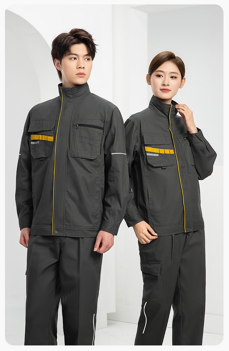 DM2316 海源春秋工作服男長袖套裝印字LOGO反光條工裝車間工人夾克勞保服(圖17)