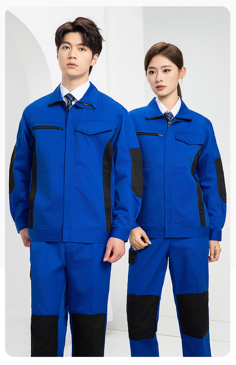 DM2312 海源春秋拼色工作服男印字LOGO加固耐磨勞保服工廠車間工裝機修服(圖14)