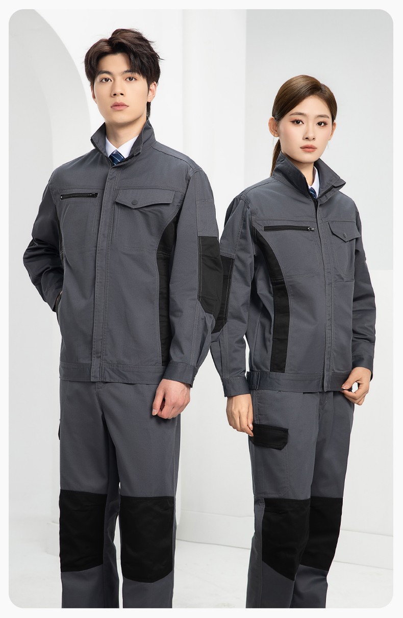 DM2312 海源春秋拼色工作服男印字LOGO加固耐磨勞保服工廠車間工裝機修服(圖13)