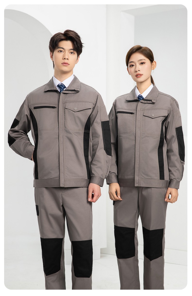 DM2312 海源春秋拼色工作服男印字LOGO加固耐磨勞保服工廠車間工裝機修服(圖16)