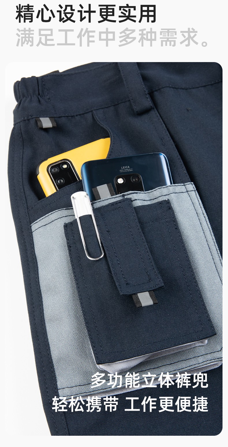 WF288 春秋工作服男多兜加固耐磨勞保服印字套裝車間廠服拉鏈款立領工裝(圖5)