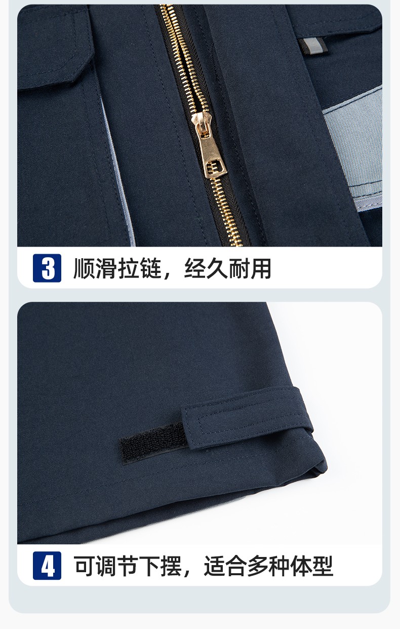 WF288 春秋工作服男多兜加固耐磨勞保服印字套裝車間廠服拉鏈款立領工裝(圖9)