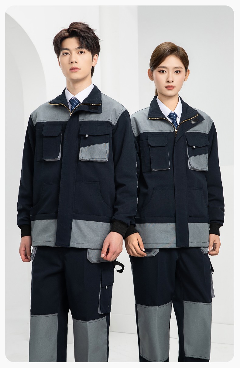 WF288 春秋工作服男多兜加固耐磨勞保服印字套裝車間廠服拉鏈款立領工裝(圖13)