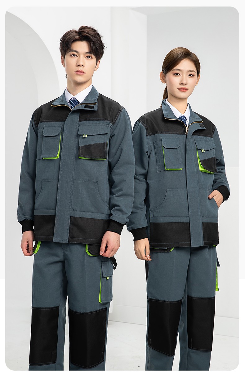 WF288 春秋工作服男多兜加固耐磨勞保服印字套裝車間廠服拉鏈款立領工裝(圖14)