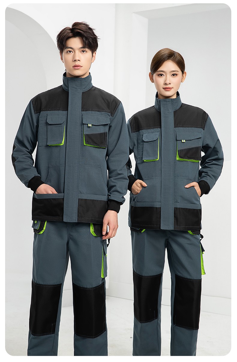 WF288 春秋工作服男多兜加固耐磨勞保服印字套裝車間廠服拉鏈款立領工裝(圖15)