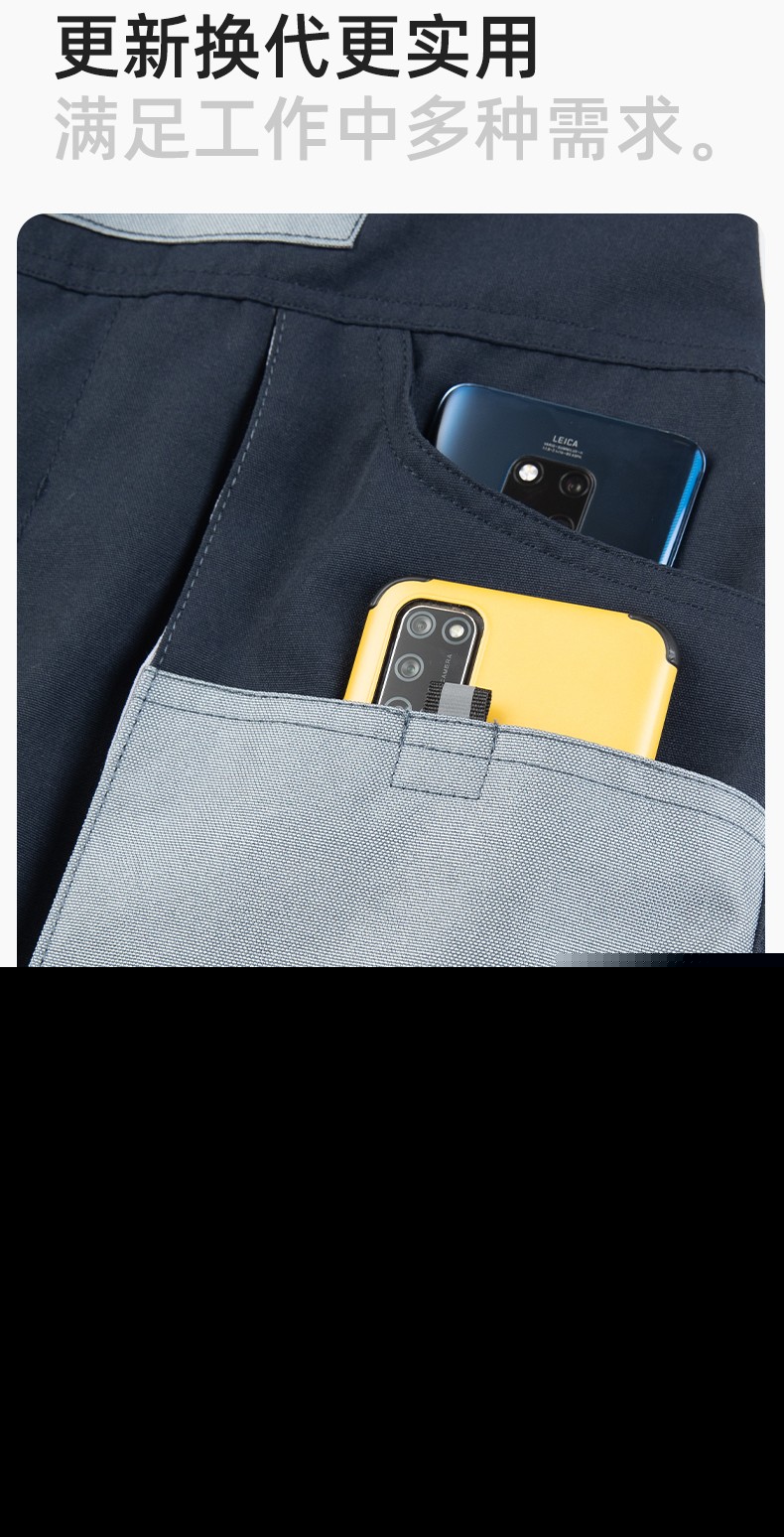 WF290 海源春秋背帶工裝男多兜牛津加固耐磨印LOGO機修連體廠服勞保服(圖5)