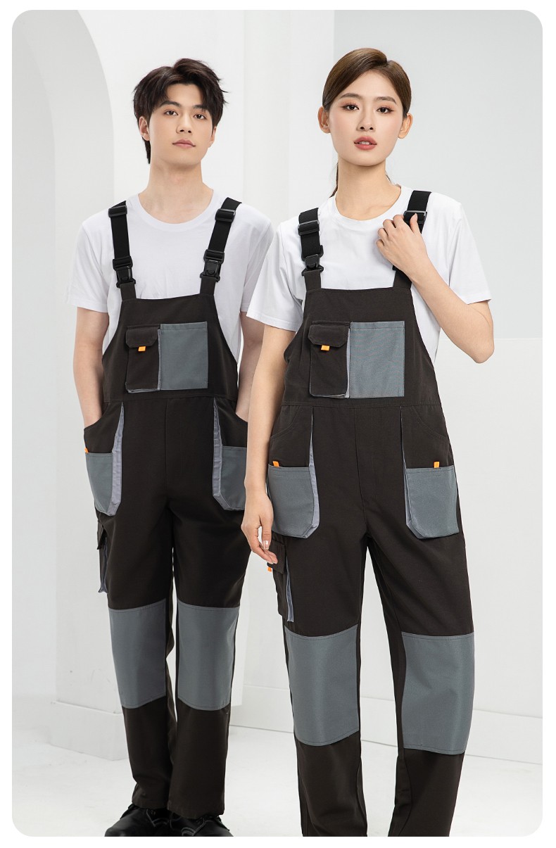 WF290 海源春秋背帶工裝男多兜牛津加固耐磨印LOGO機修連體廠服勞保服(圖15)