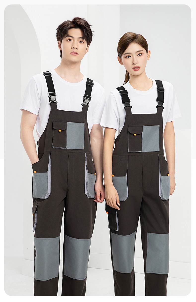 WF290 海源春秋背帶工裝男多兜牛津加固耐磨印LOGO機修連體廠服勞保服(圖14)