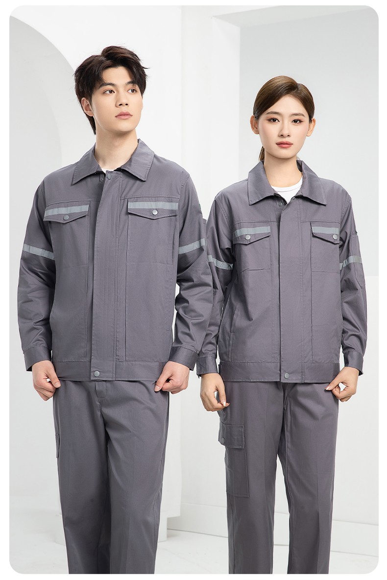 QM2091D 夏季工作服套裝男純棉長短袖薄款反光海油工程工裝機電焊工勞保服(圖24)