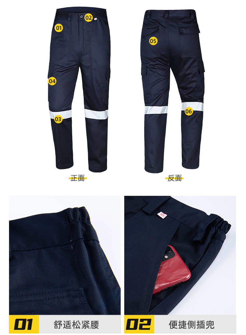 WQ2119 純棉反光條勞保工裝褲男建筑工地寬松多兜多口袋大兜工作服褲子(圖5)