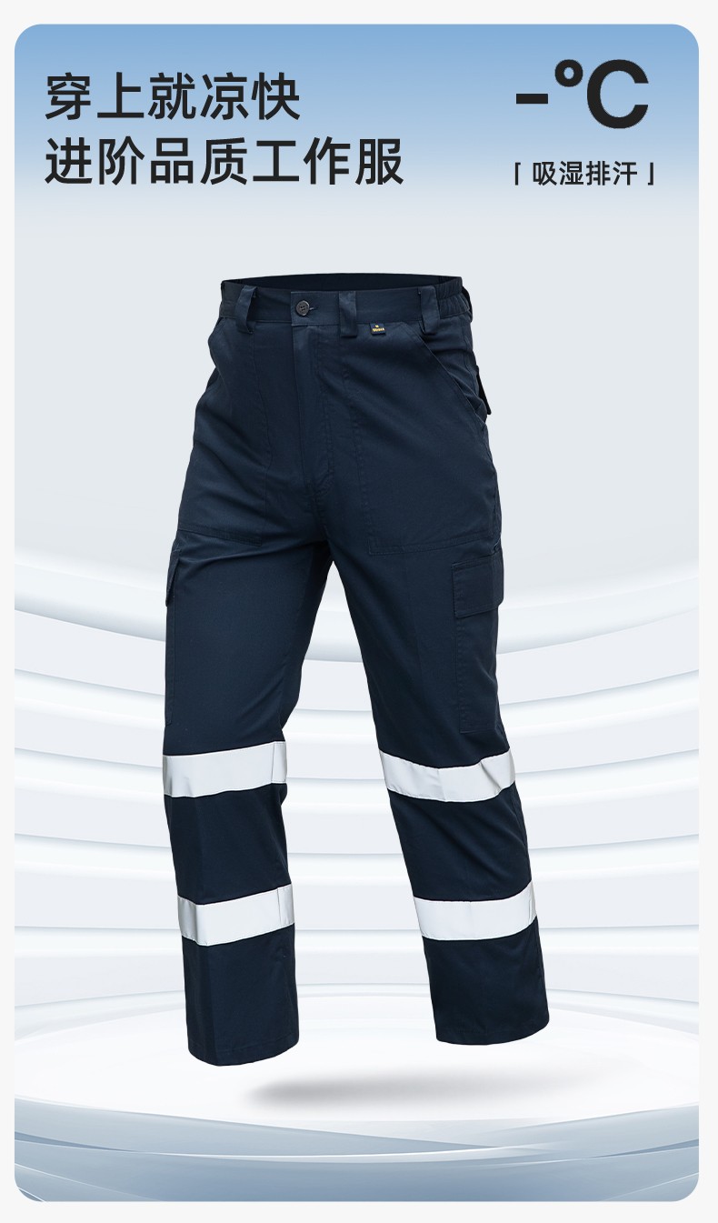WQ2119X 夏季薄款純棉反光條勞保工裝褲男建筑工地寬松多兜多口袋大兜工作服褲子(圖1)
