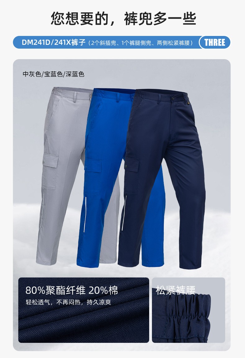 WQ2119X 夏季薄款純棉反光條勞保工裝褲男建筑工地寬松多兜多口袋大兜工作服褲子(圖10)