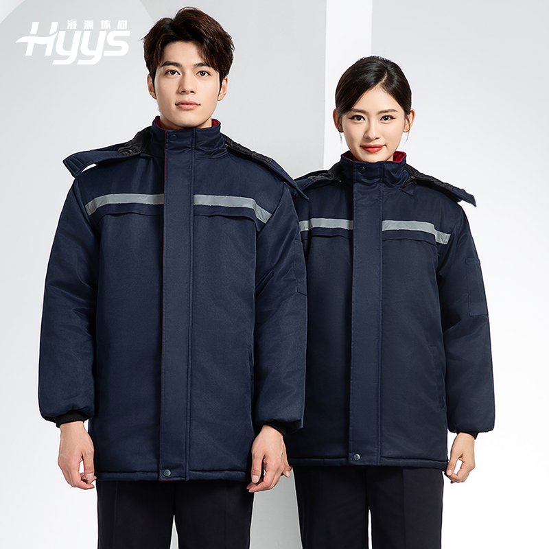 DM13-10ZC 冬季工作服定制加絨加厚保暖中長防寒冷庫物業車間印繡字棉襖棉衣