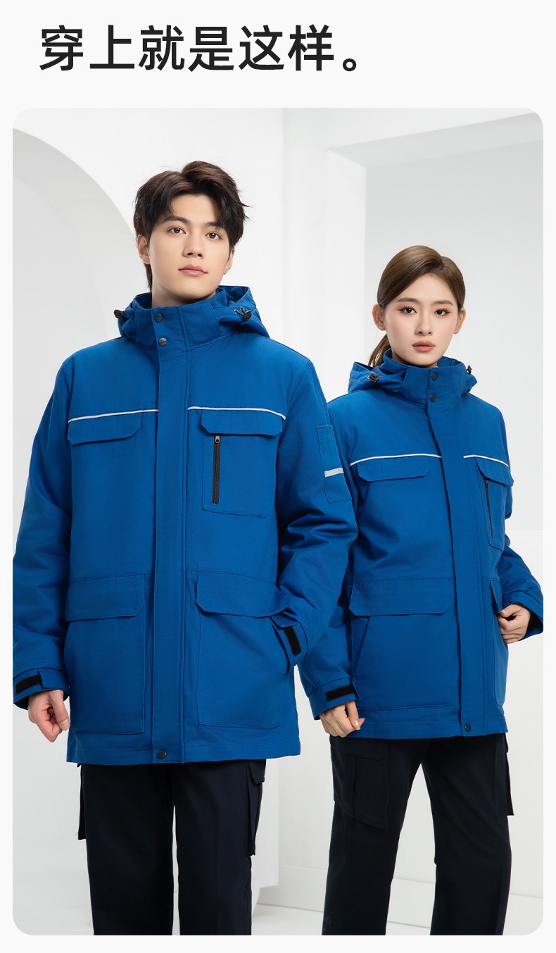 QM2320 純棉可拆卸工作服棉服定制男加絨加厚保暖汽車維修廠勞保服棉襖(圖16)