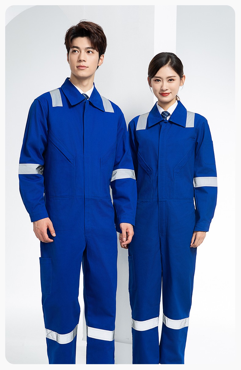 QM217 純棉連體工作服套裝男反光耐磨耐臟機修電焊工船廠海港定制勞保服(圖12)