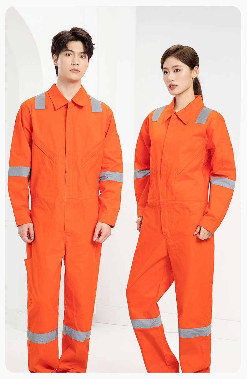 QM217 純棉連體工作服套裝男反光耐磨耐臟機修電焊工船廠海港定制勞保服(圖14)