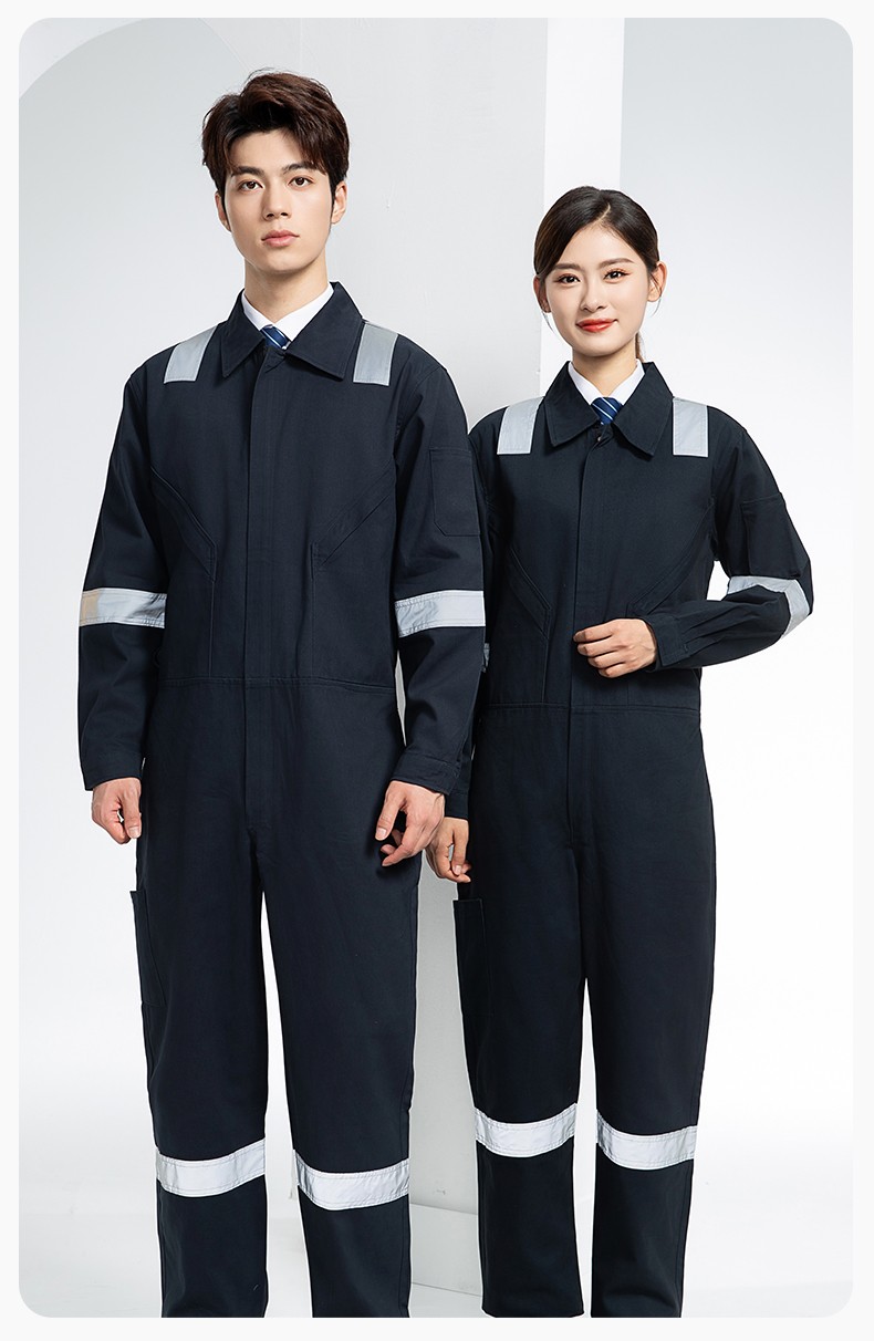 QM217 純棉連體工作服套裝男反光耐磨耐臟機修電焊工船廠海港定制勞保服(圖17)
