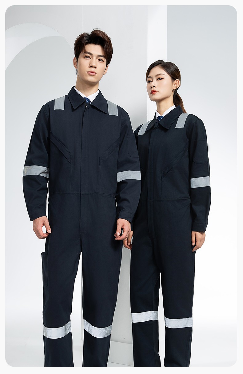 QM217 純棉連體工作服套裝男反光耐磨耐臟機修電焊工船廠海港定制勞保服(圖18)