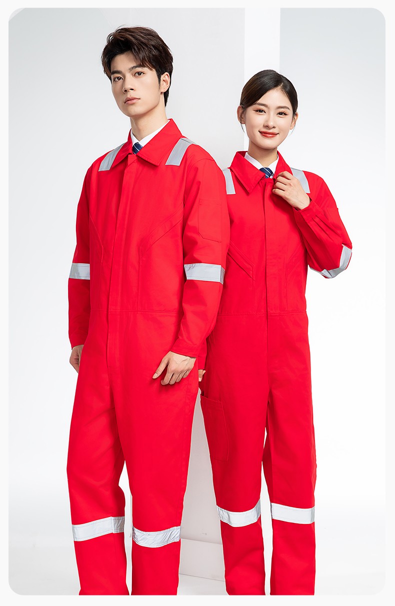 QM217 純棉連體工作服套裝男反光耐磨耐臟機修電焊工船廠海港定制勞保服(圖19)