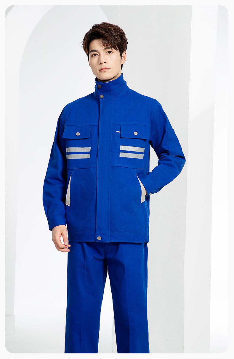 QM2112 純棉工作服定制印字男春秋長袖耐磨工廠車間汽機修全棉反光勞保服(圖12)