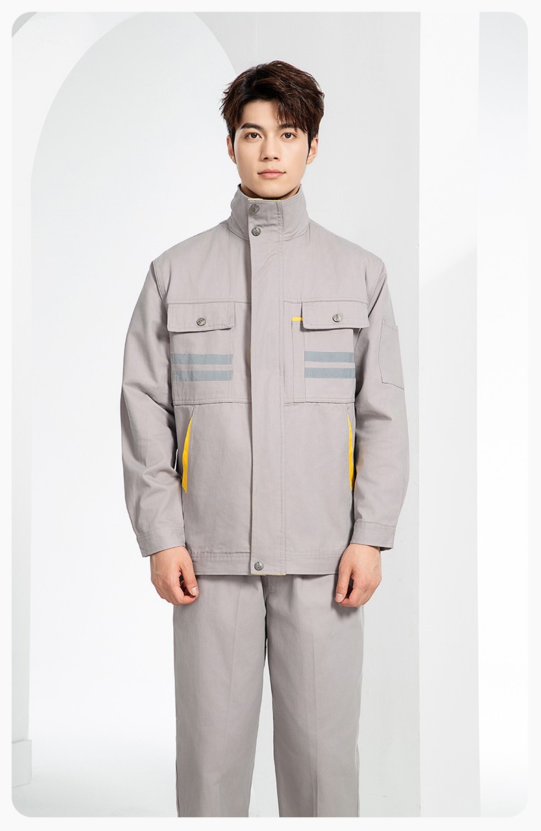 QM2112 純棉工作服定制印字男春秋長袖耐磨工廠車間汽機修全棉反光勞保服(圖14)