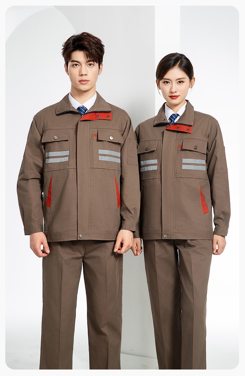 QM2112 純棉工作服定制印字男春秋長袖耐磨工廠車間汽機修全棉反光勞保服(圖15)