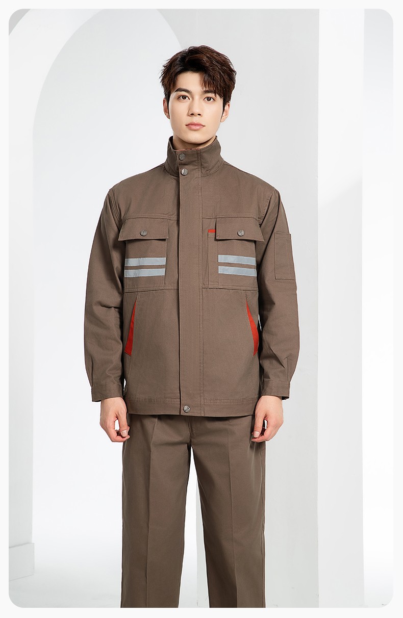 QM2112 純棉工作服定制印字男春秋長袖耐磨工廠車間汽機修全棉反光勞保服(圖16)