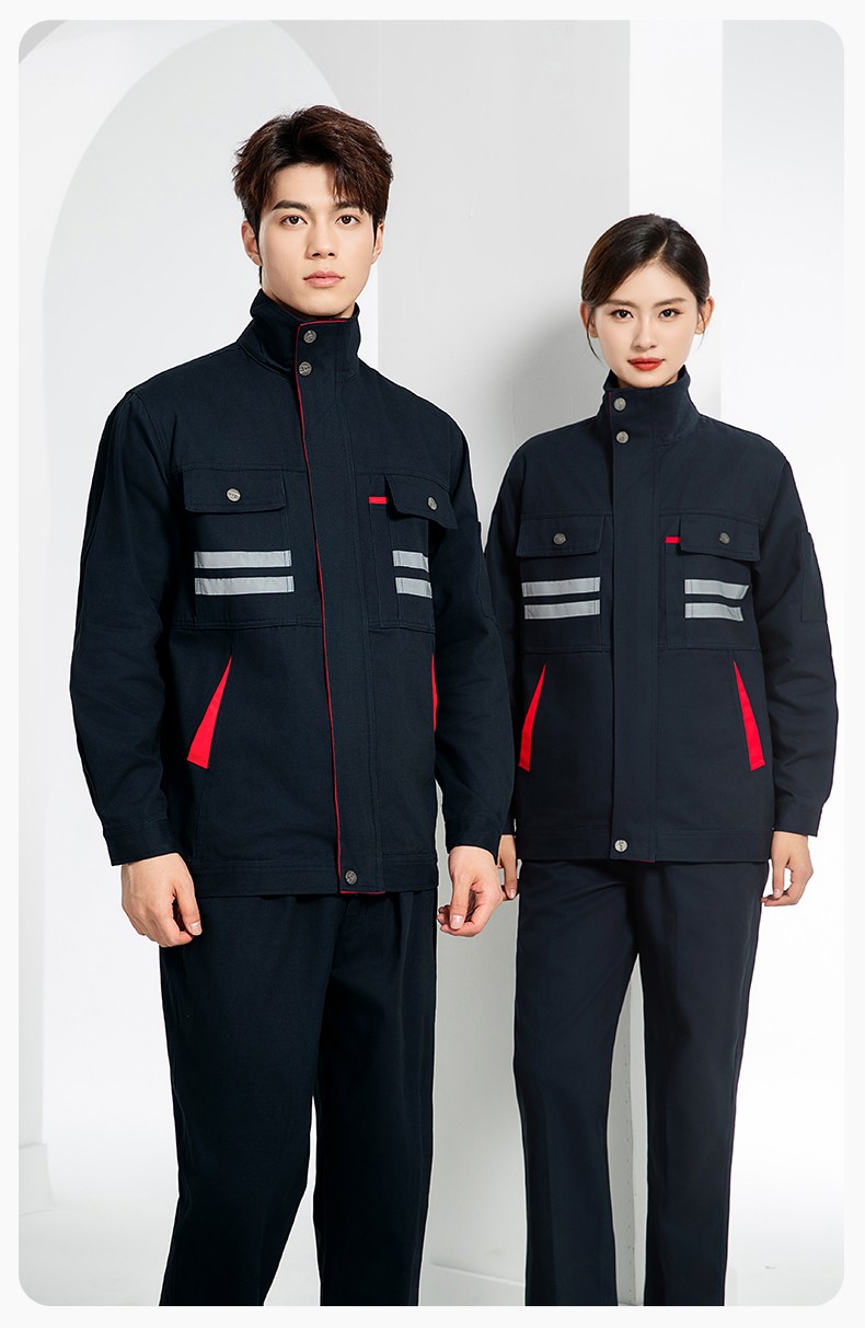 QM2112 純棉工作服定制印字男春秋長袖耐磨工廠車間汽機修全棉反光勞保服(圖19)