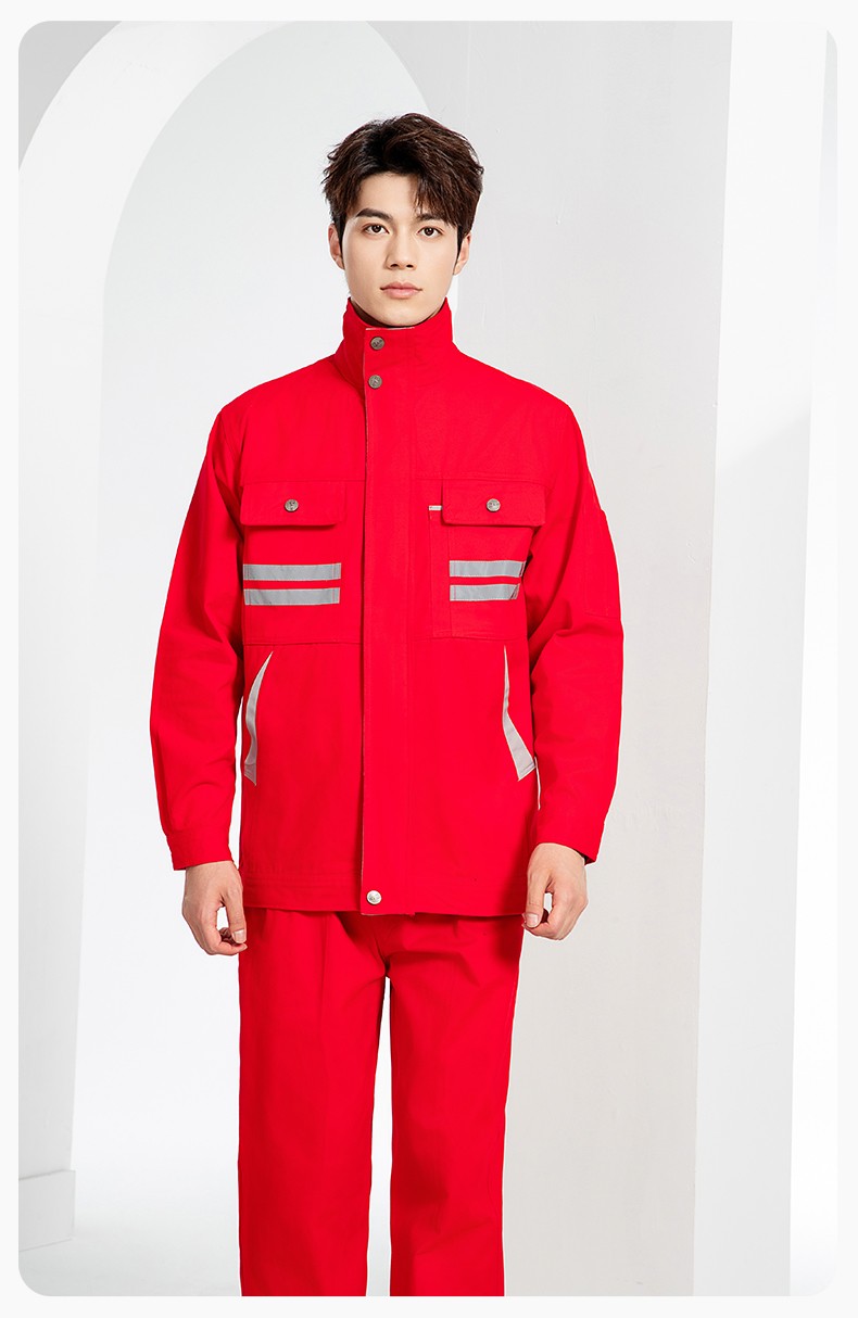 QM2112 純棉工作服定制印字男春秋長袖耐磨工廠車間汽機修全棉反光勞保服(圖18)