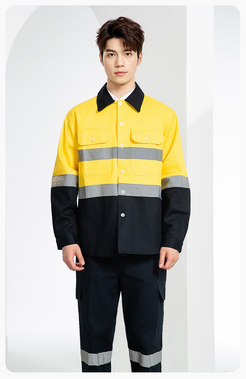 WQ2119 純棉煤礦井下勞保工作服套裝反光條建筑工地熒光黃橘襯衣襯衫(圖16)