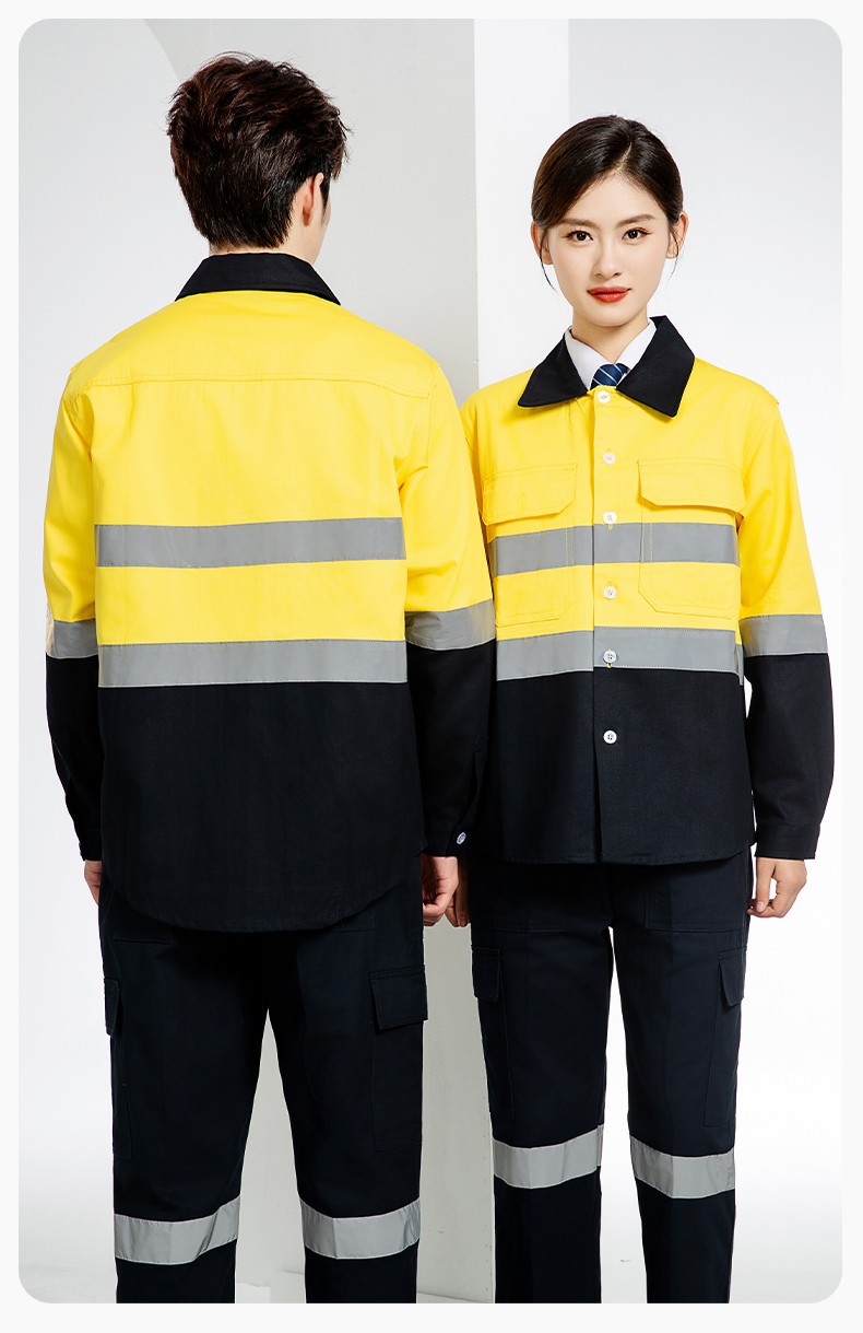 WQ2119 純棉煤礦井下勞保工作服套裝反光條建筑工地熒光黃橘襯衣襯衫(圖17)