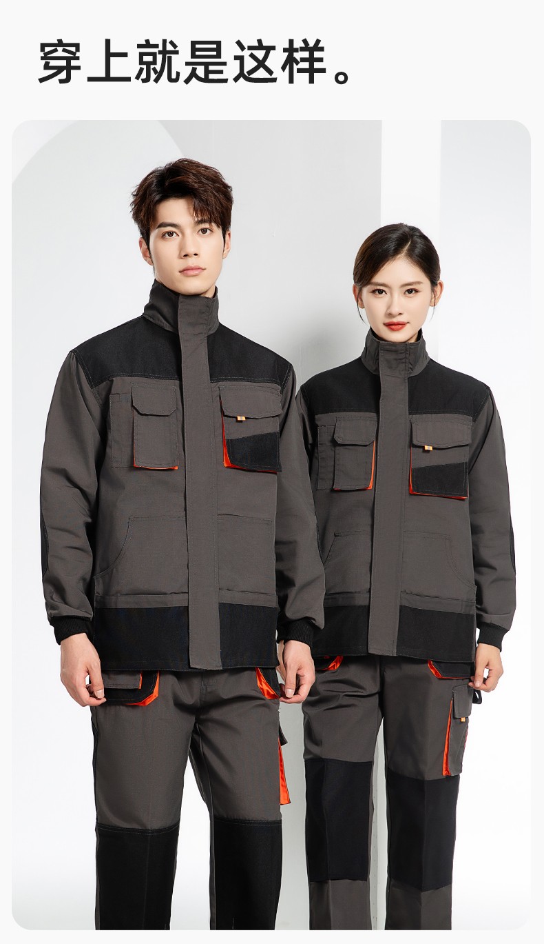 WD2118 跨境立體大兜工作服套裝定制歐美多口袋多兜工裝褲外貿出口勞保服(圖12)