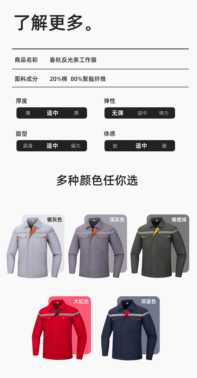 JC-160 春秋工作服勞保服套裝男反光條電子化工廠服車間電工服工作服定制(圖10)