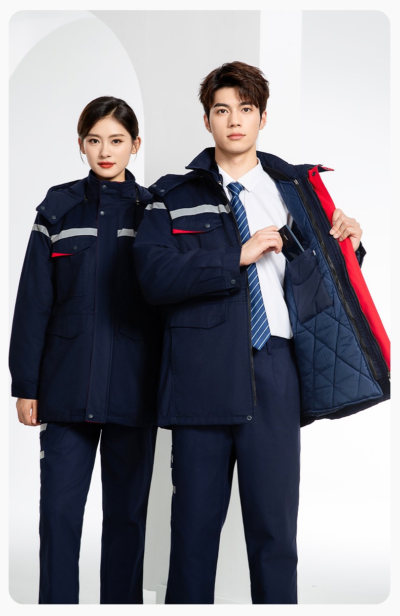 JC-160M 冬季可拆卸棉服工作服男反光條加厚保暖工裝電子化工車間廠服定制(圖15)