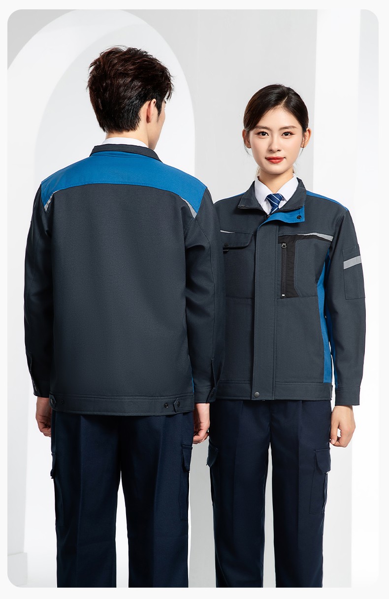 LJ-68003 滌棉防靜電工作服套裝男汽修車間工廠電焊服廠服反光條工裝勞保服(圖21)